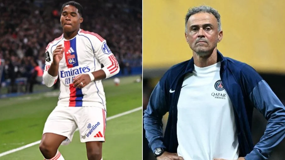 Endrick tenta cumprimentar luis enrique após brilhar contra o psg,