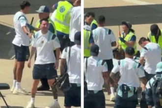 Cena viral: messi cai na gargalhada em aeroporto de miami