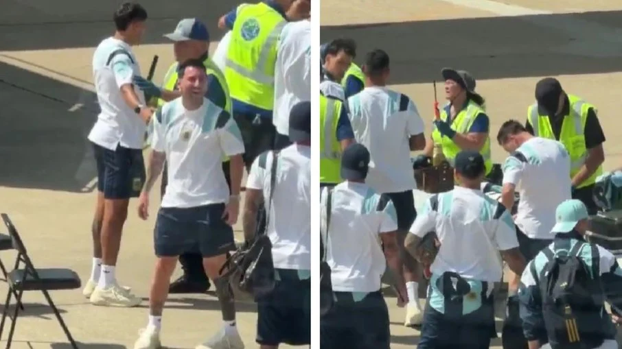 Cena viral: messi cai na gargalhada em aeroporto de miami