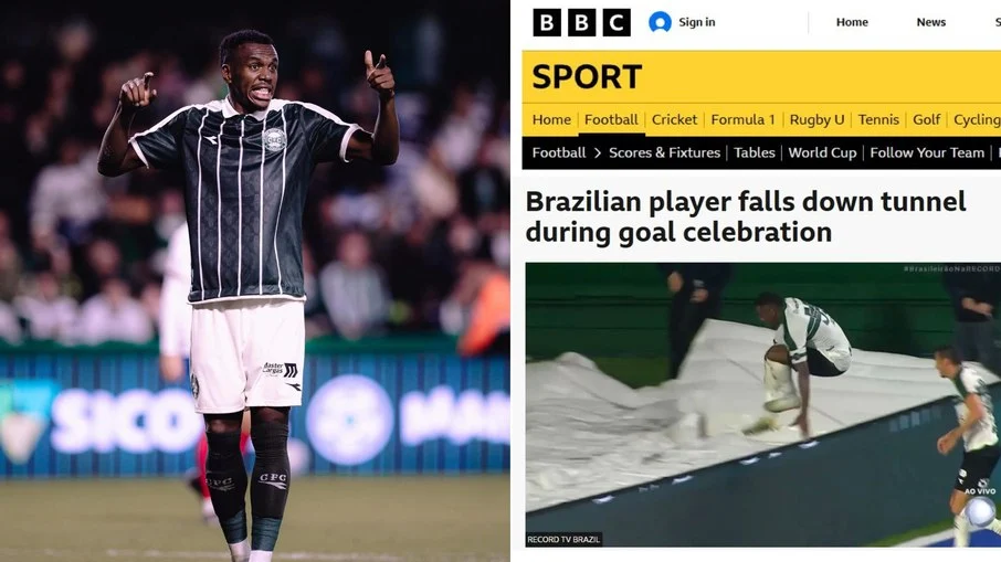 Zagueiro do coritiba despenca em túnel após gol, viraliza na