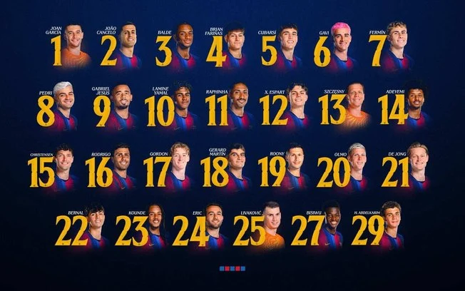 Barcelona anuncia numeração oficial para 2026/27: gabriel jesus herda a
